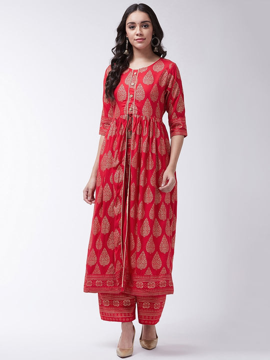 Red Slit Kurta With Palazo
