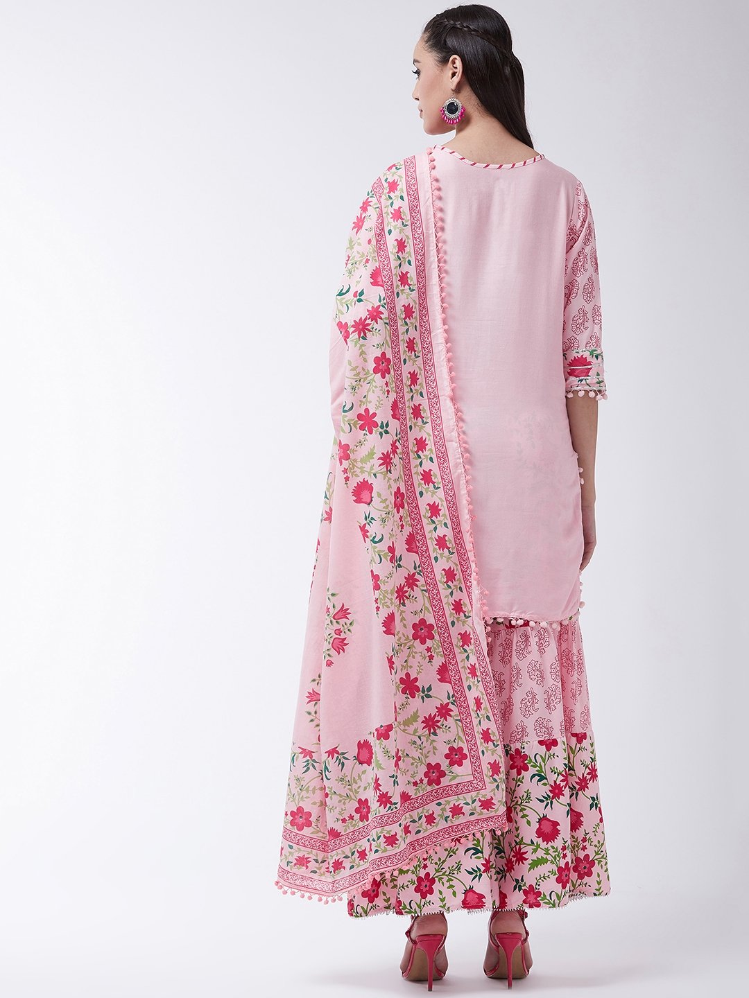 Pink Printed Kurta With Sharara And Dupatta Set