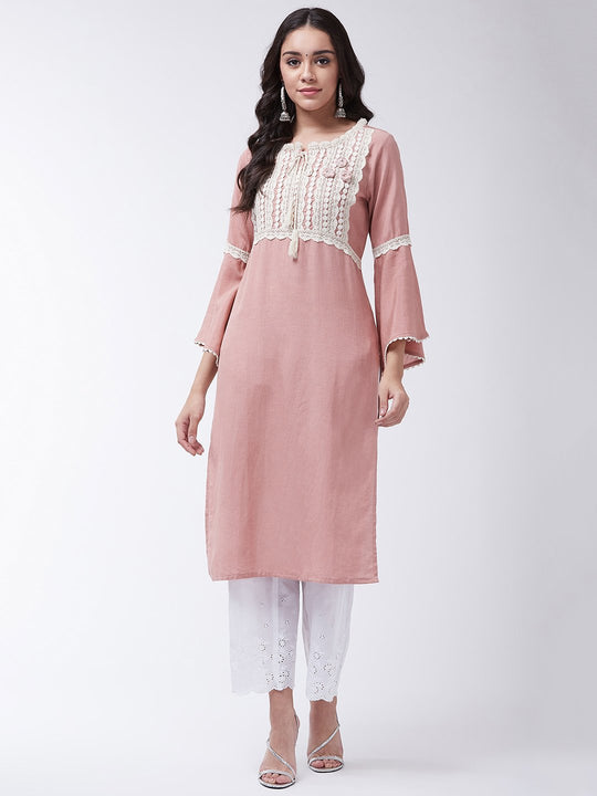 Powder Pink Schiffli Chikan Kurta Set
