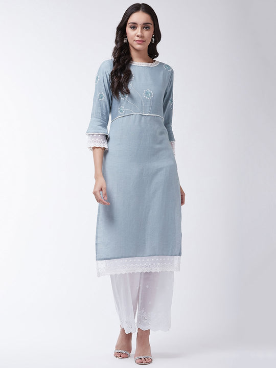 Light Blue Schiffli Chikan Work Kurta Set