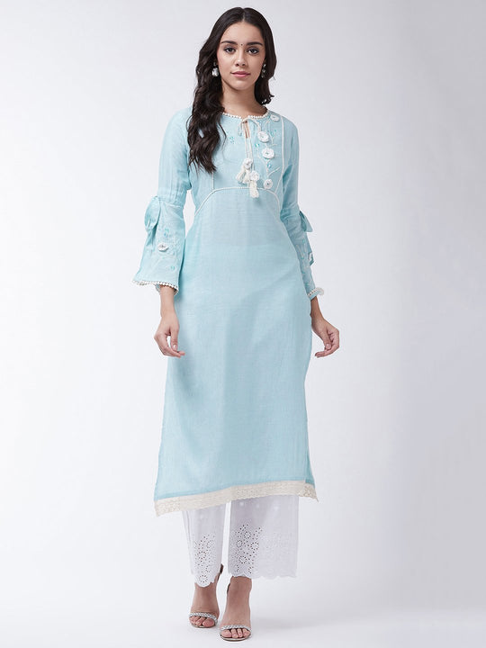 Sky Blue Schiffli Chikan Work Kurta Set