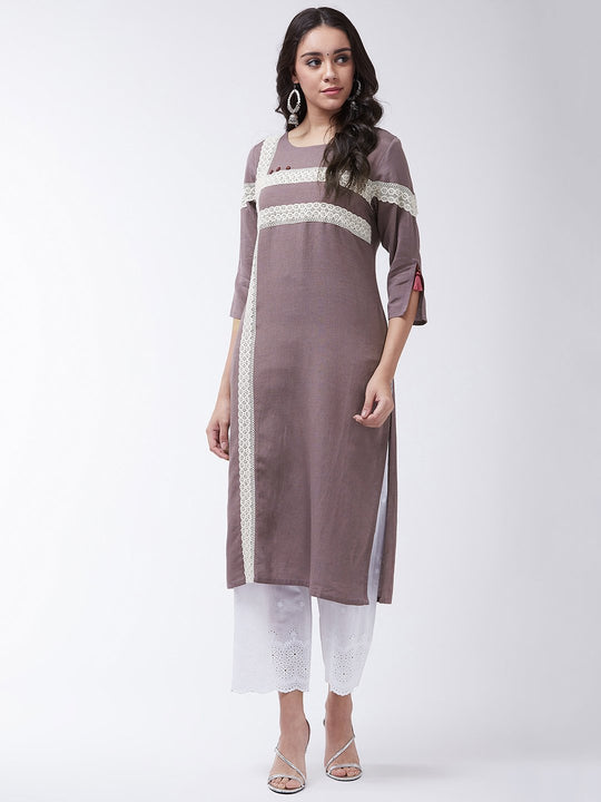 Brown Colour Schiffli Chikan Work Kurta Set