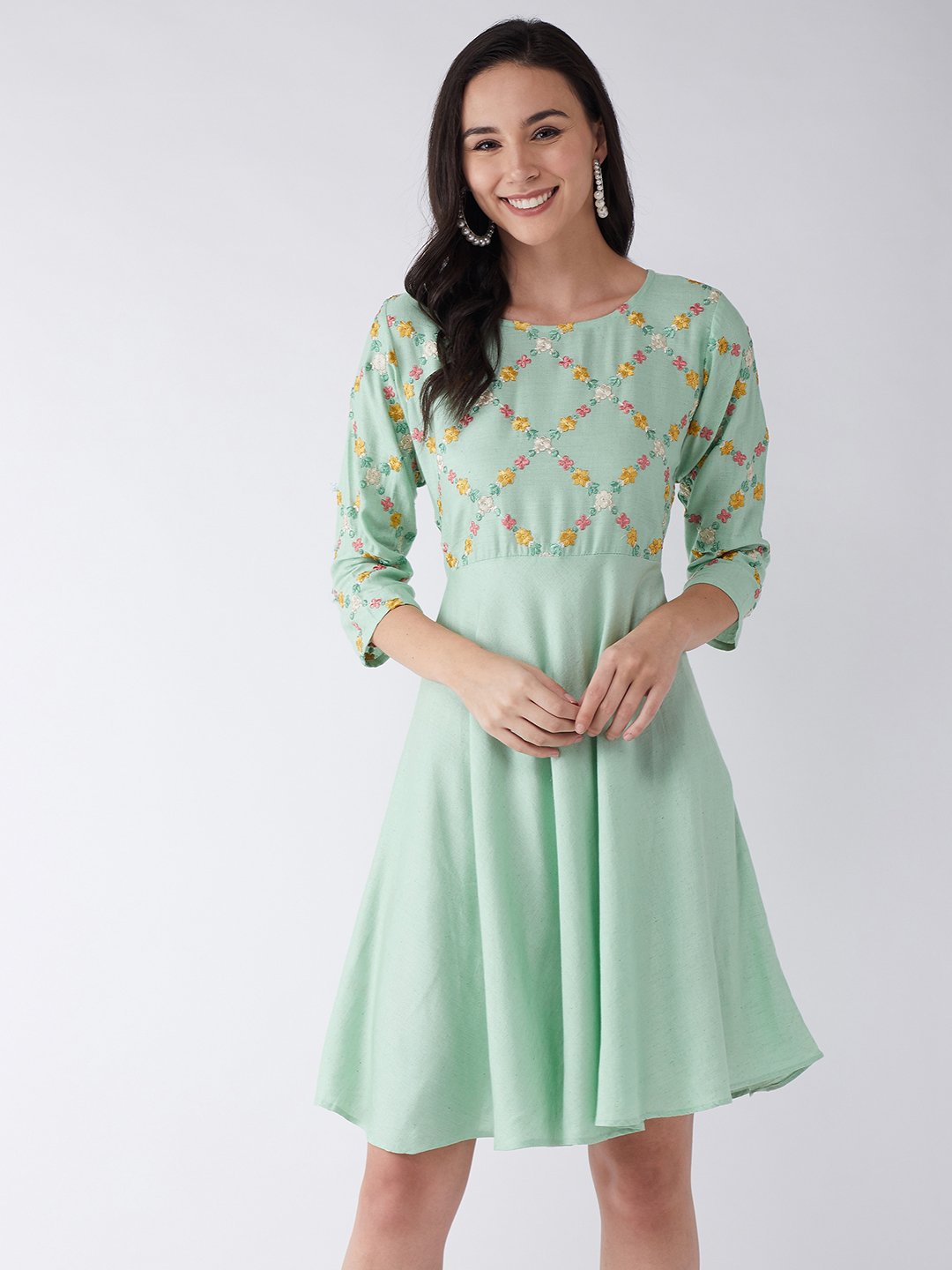 Nature Green Embroidered Dress
