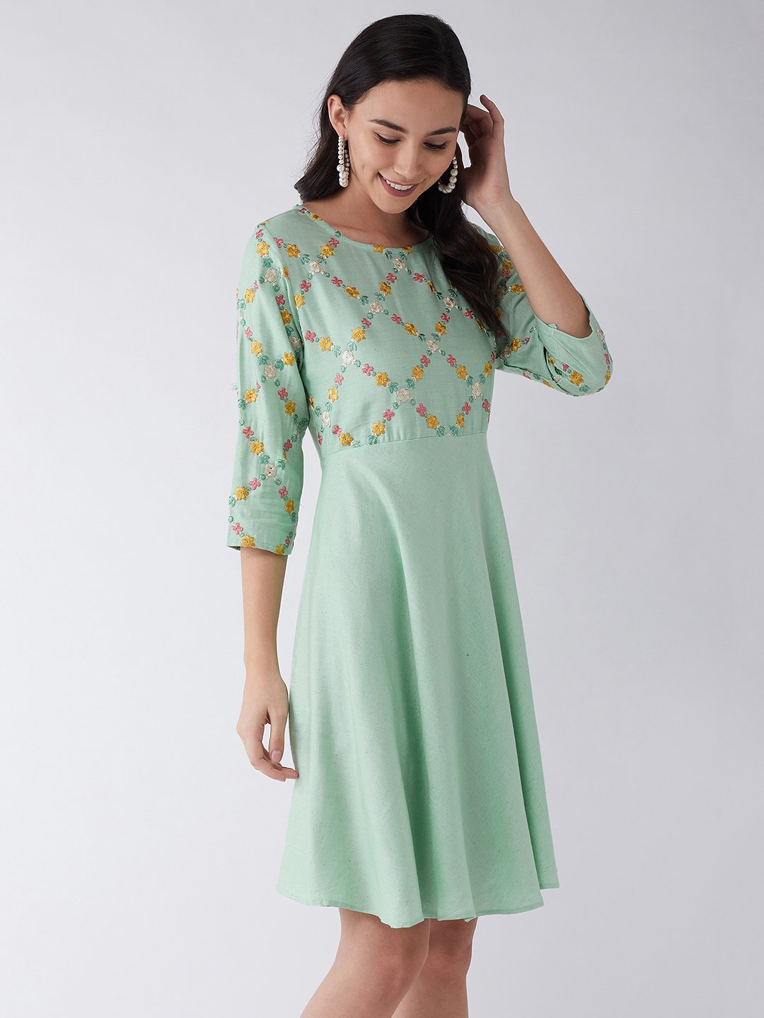 Nature Green Embroidered Dress