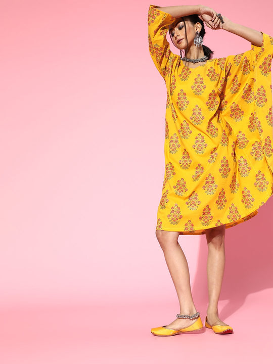 Mustard Asymmetrical Kaftan Dress
