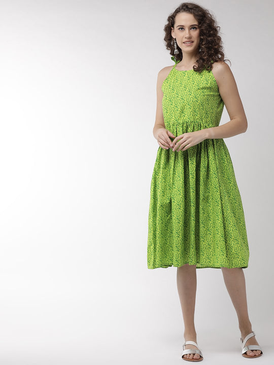 Green Printed Halter Dress