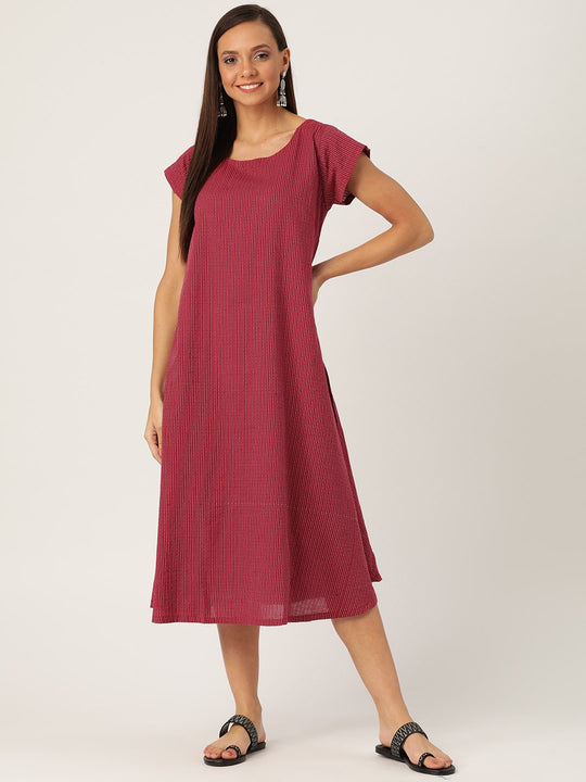 Maroon Kantha A Line Dress