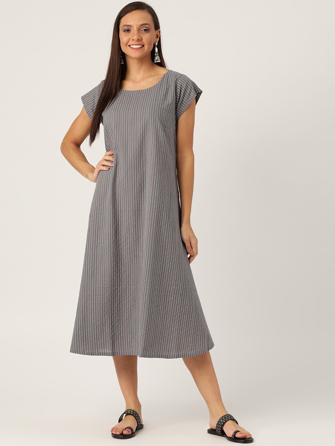 Grey Kantha A Line Dress
