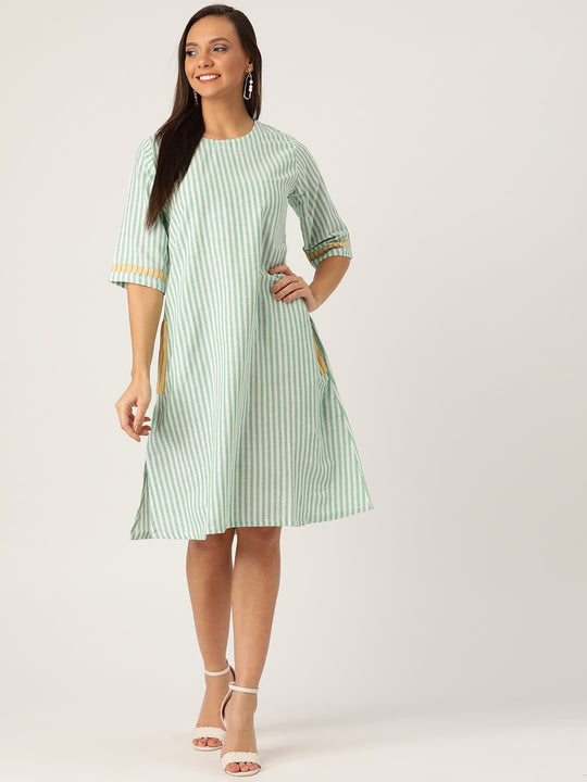GREEN AND WHITE STRIPES DRESS