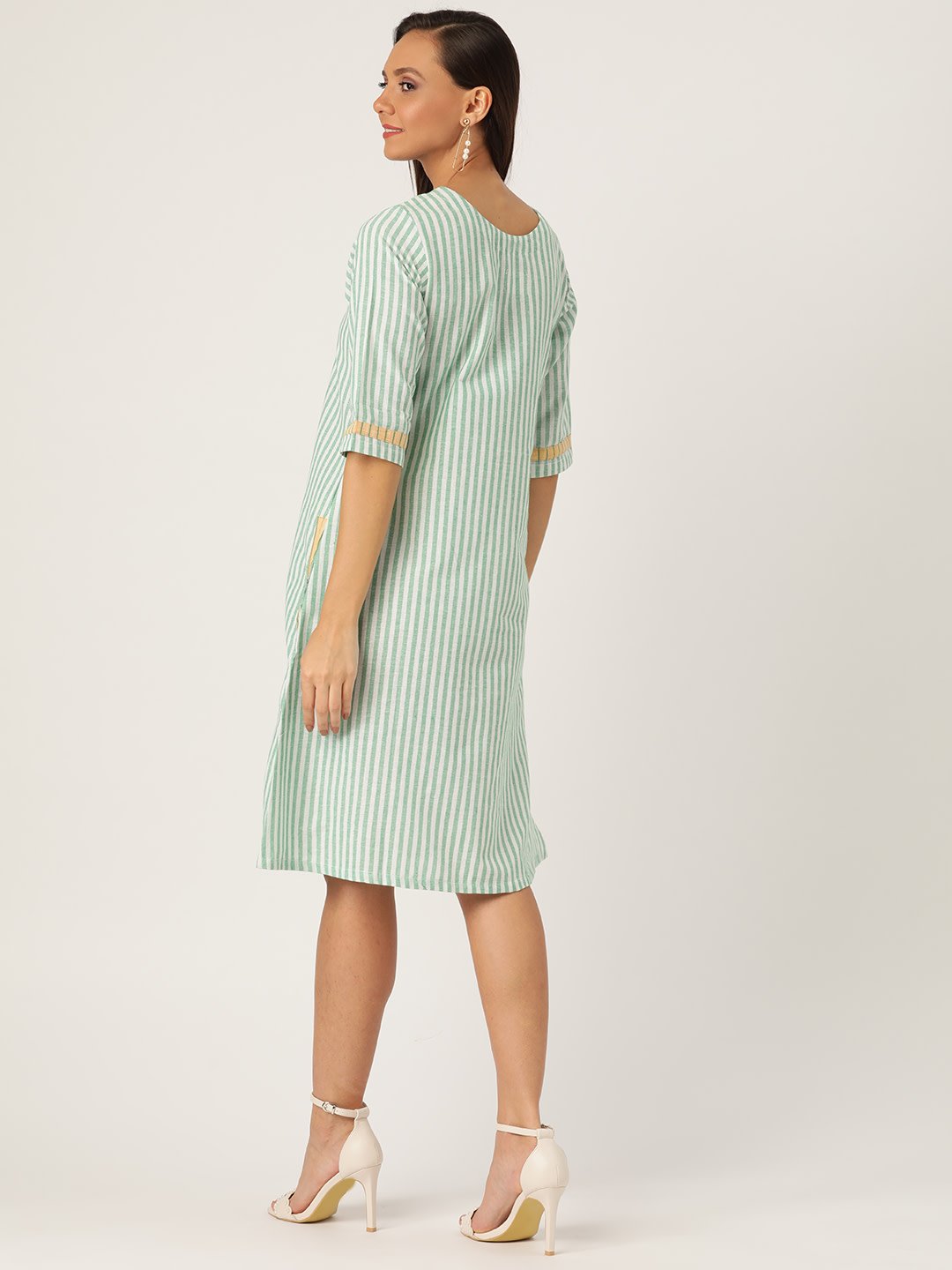 GREEN AND WHITE STRIPES DRESS