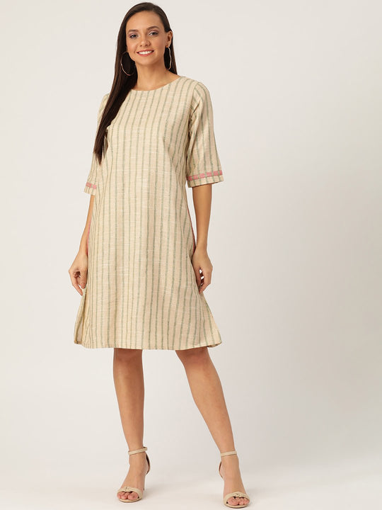 YELLOW AND GREEN STRIPES DRESS