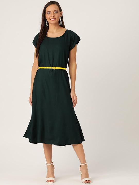 Dark Green Dress Yellow Belt