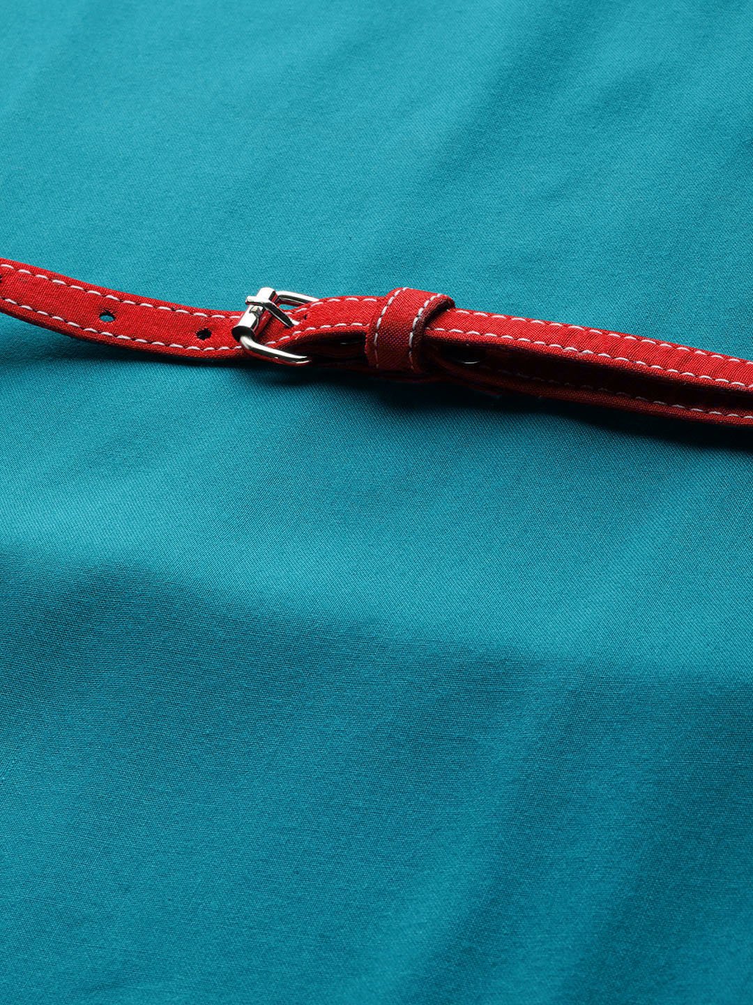 Aqua Blue Dress Red Belt