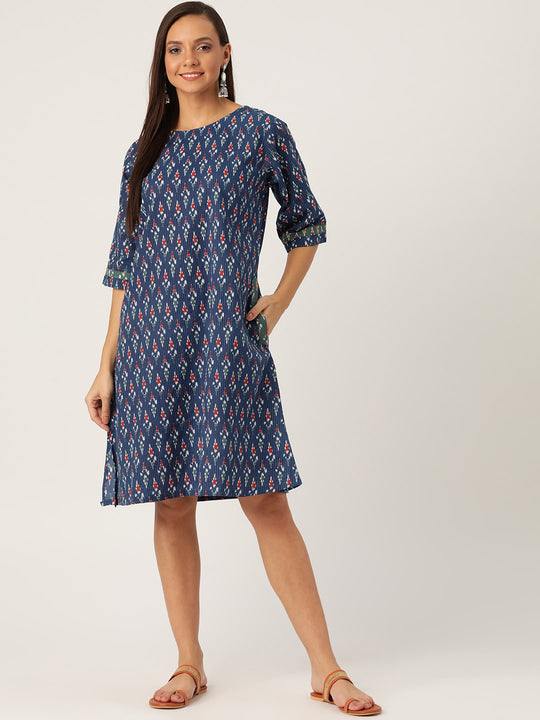 BLUE KANTHA IKKAT DRESS