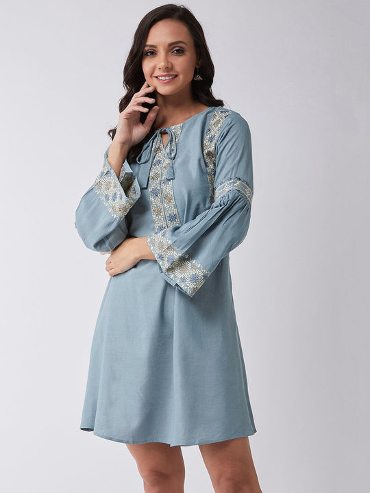 Hazy Blue Embroidered Dress