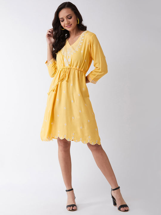 Sunshine Yellow Embroidered Dress