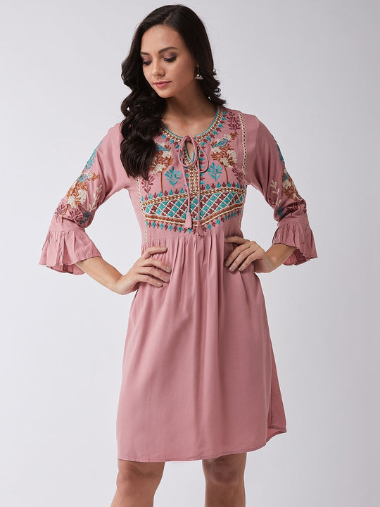 Ever Peach Embroidered Dress