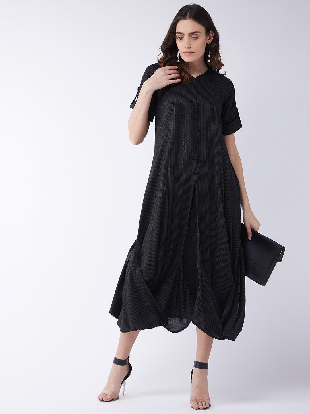 Black Kantha Cowl Dress