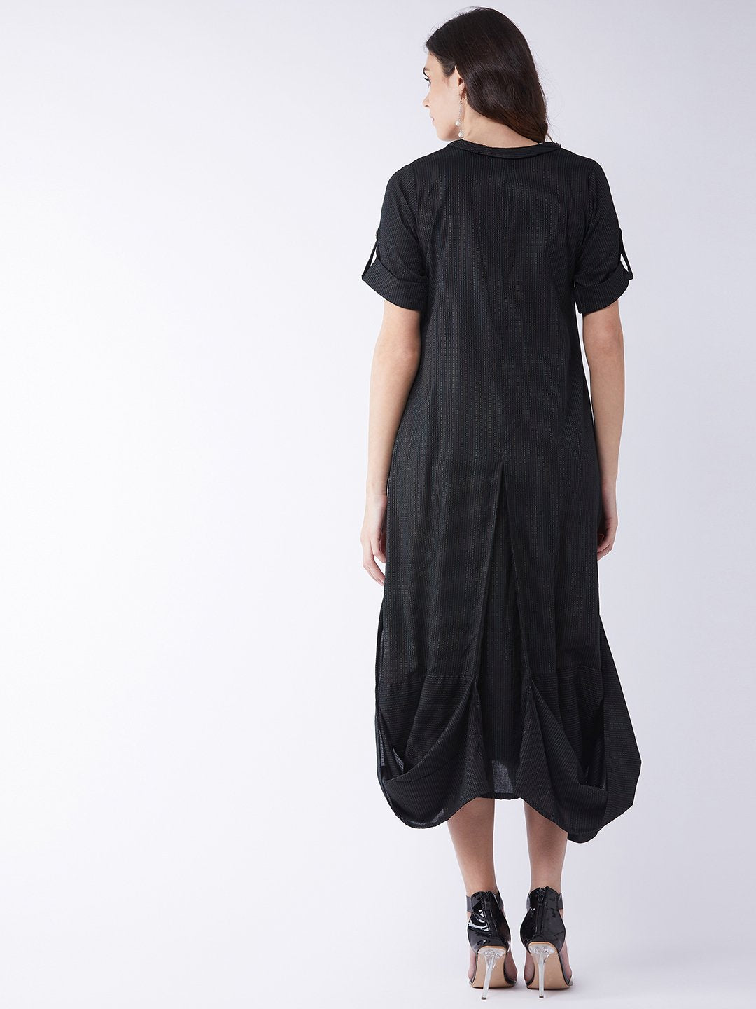 Black Kantha Cowl Dress