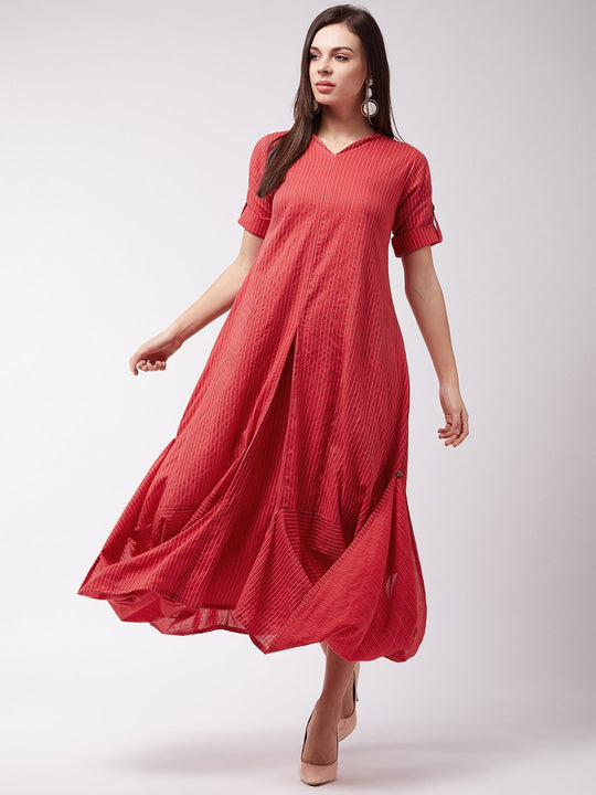 Red Kantha Cowl Dress