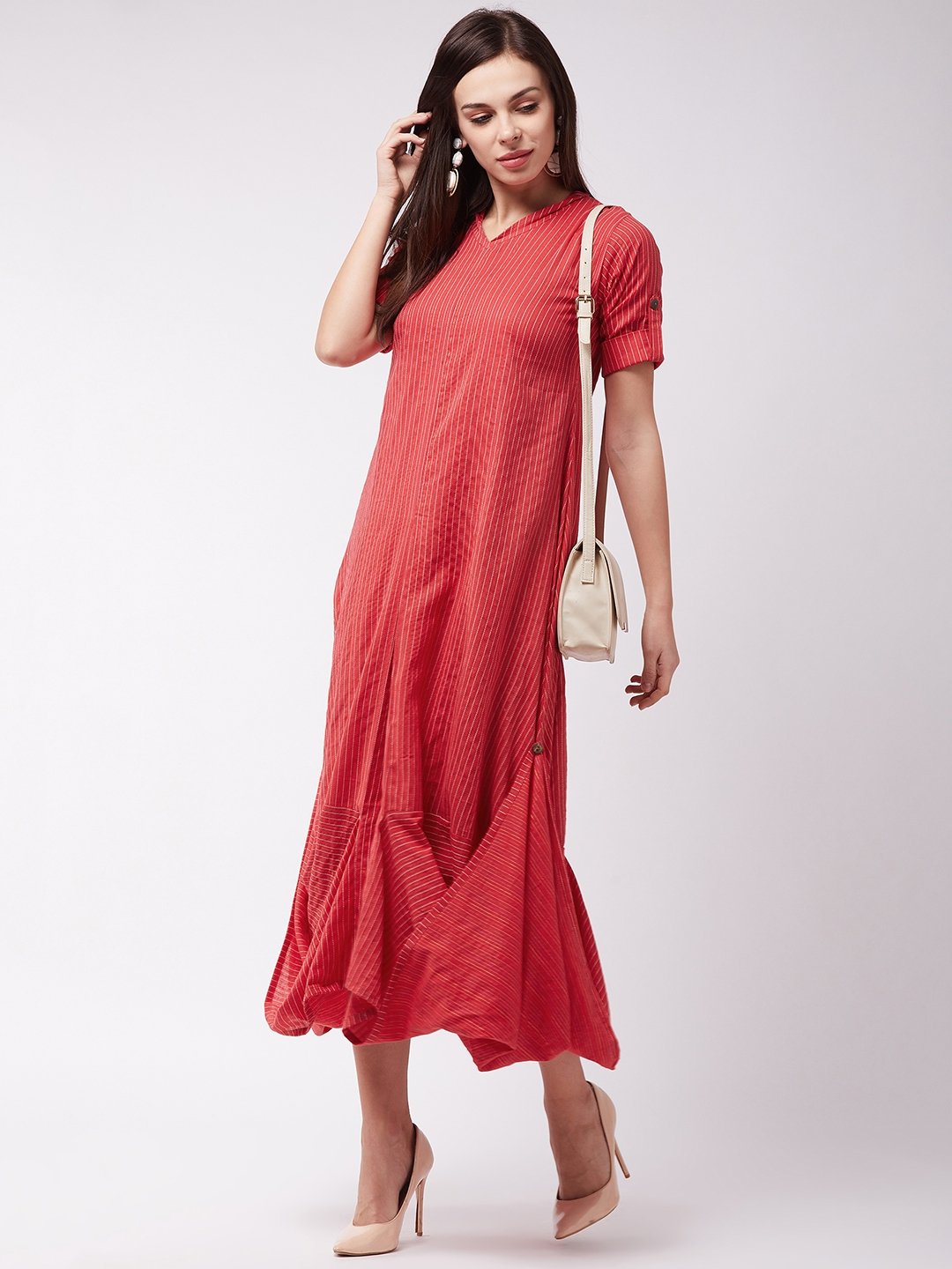 Red Kantha Cowl Dress