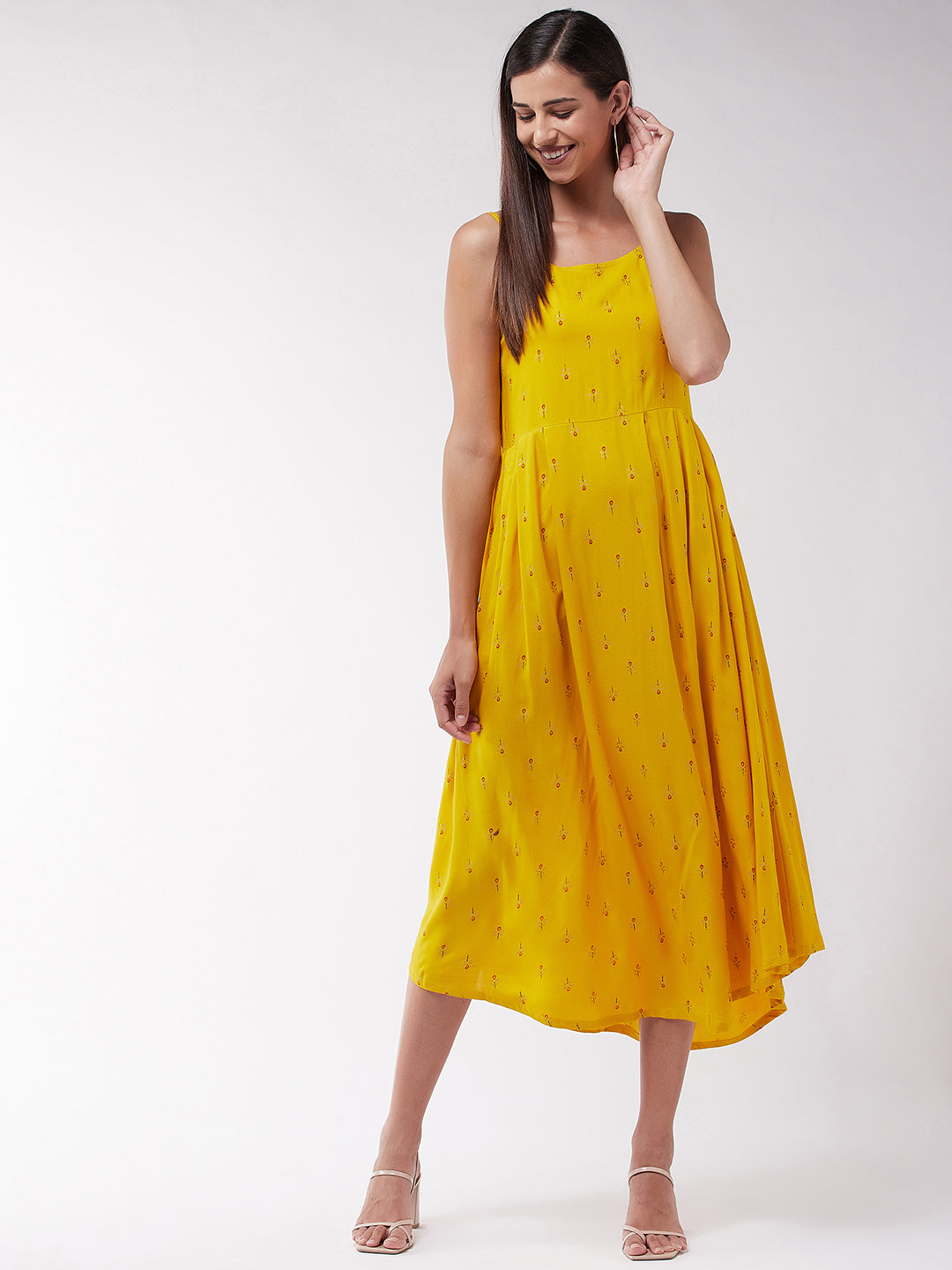 Yellow Small Print Strappy Dress