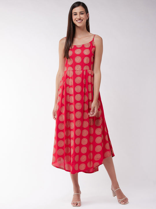 Red Gold Ring Strappy Dress