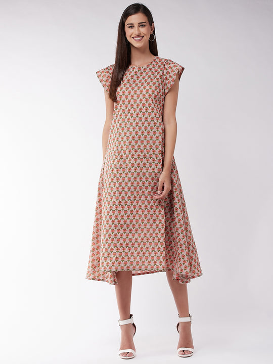 Grey Pink Boota A Line Dress
