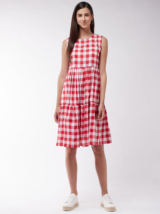 Red Check Sleeveless Dress