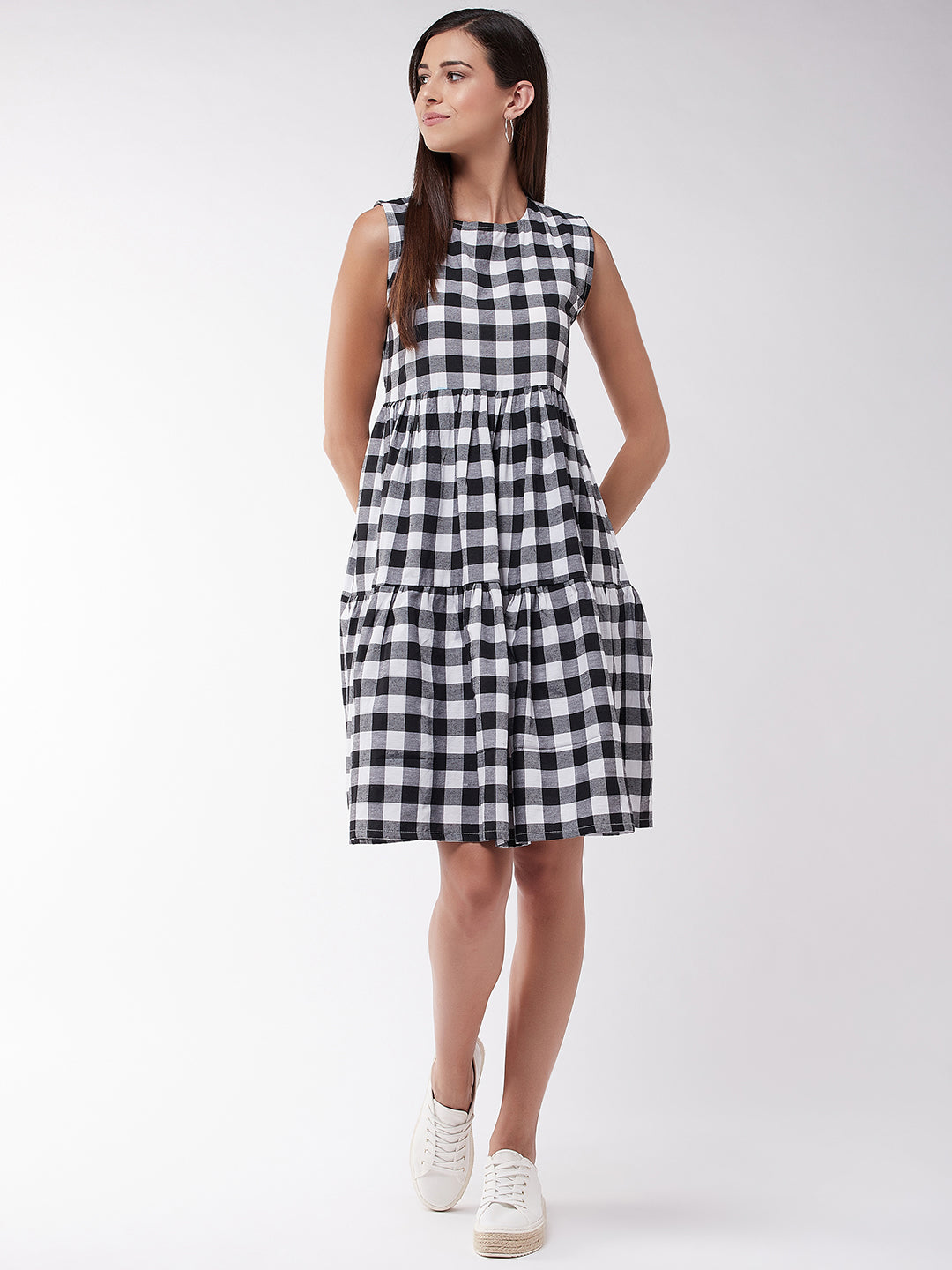 Black Check Sleeveless Dress - InWeave Black Check Sleeveless Dress - InWeave