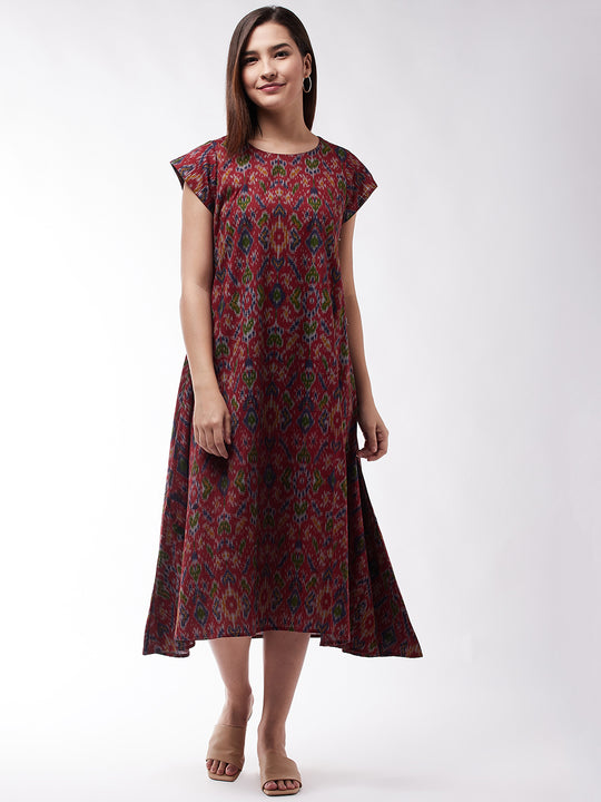 Abstract A- Line Ikkat Print Dress