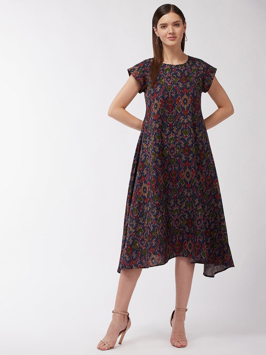 Indigo A-Line Ikkat Dress