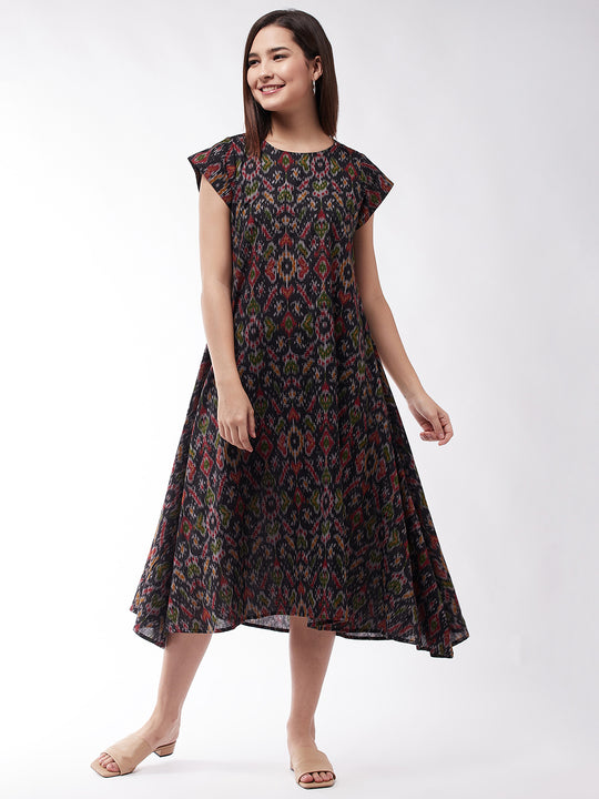 Black A-Line Ikkat Dress