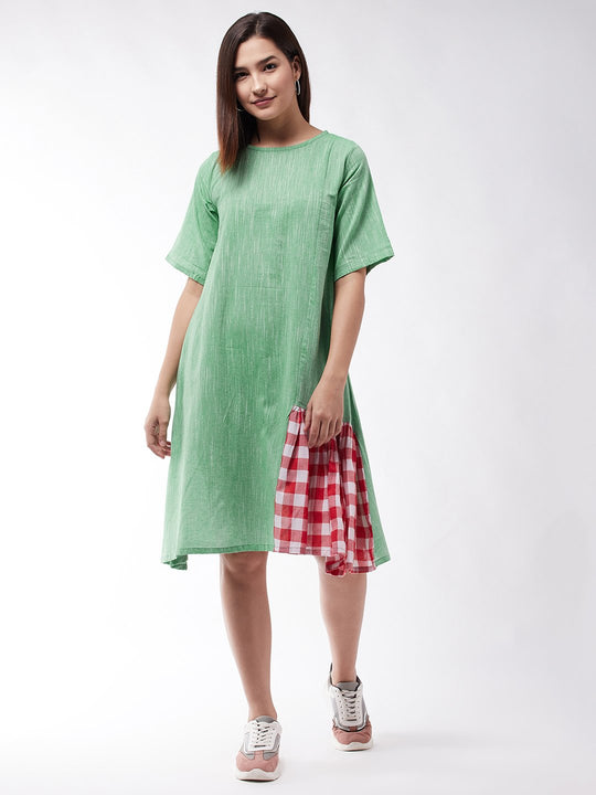 Emerald Dress With Red Check Panel