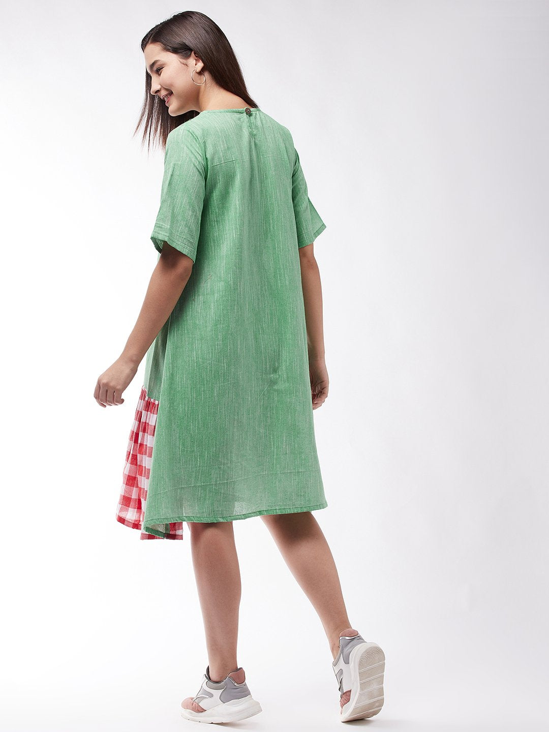 Emerald Dress With Red Check Panel