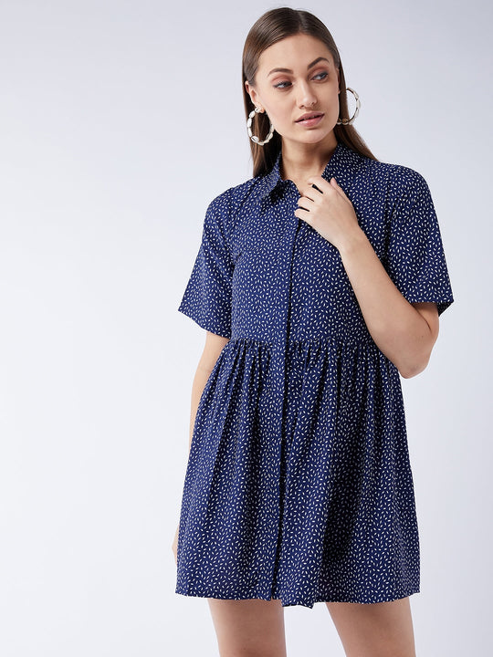 Electric Blue Collared Western Dress