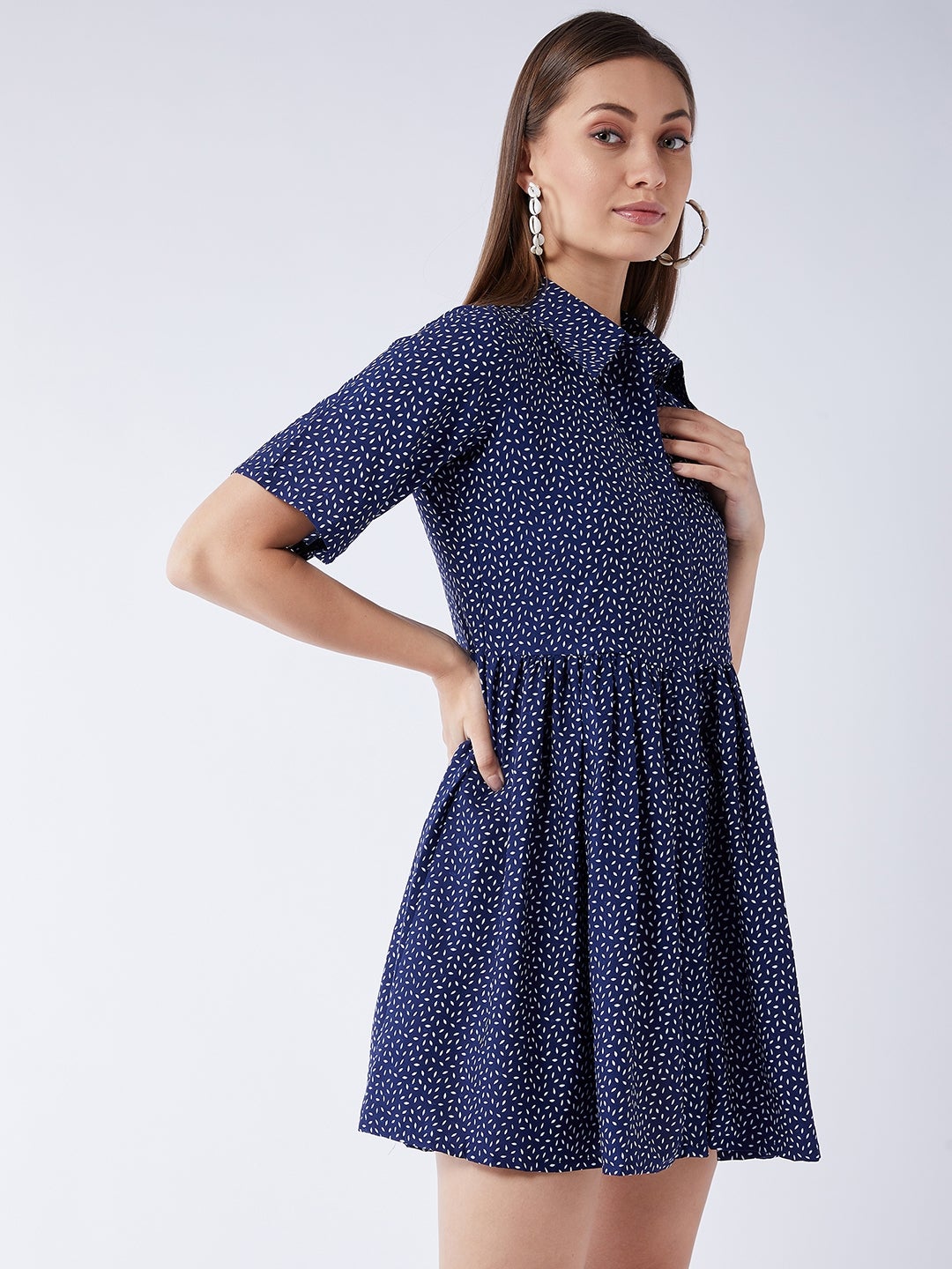 Electric Blue Collared Western Dress
