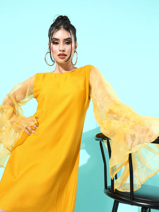 Mustard Organza Sleeve Dress
