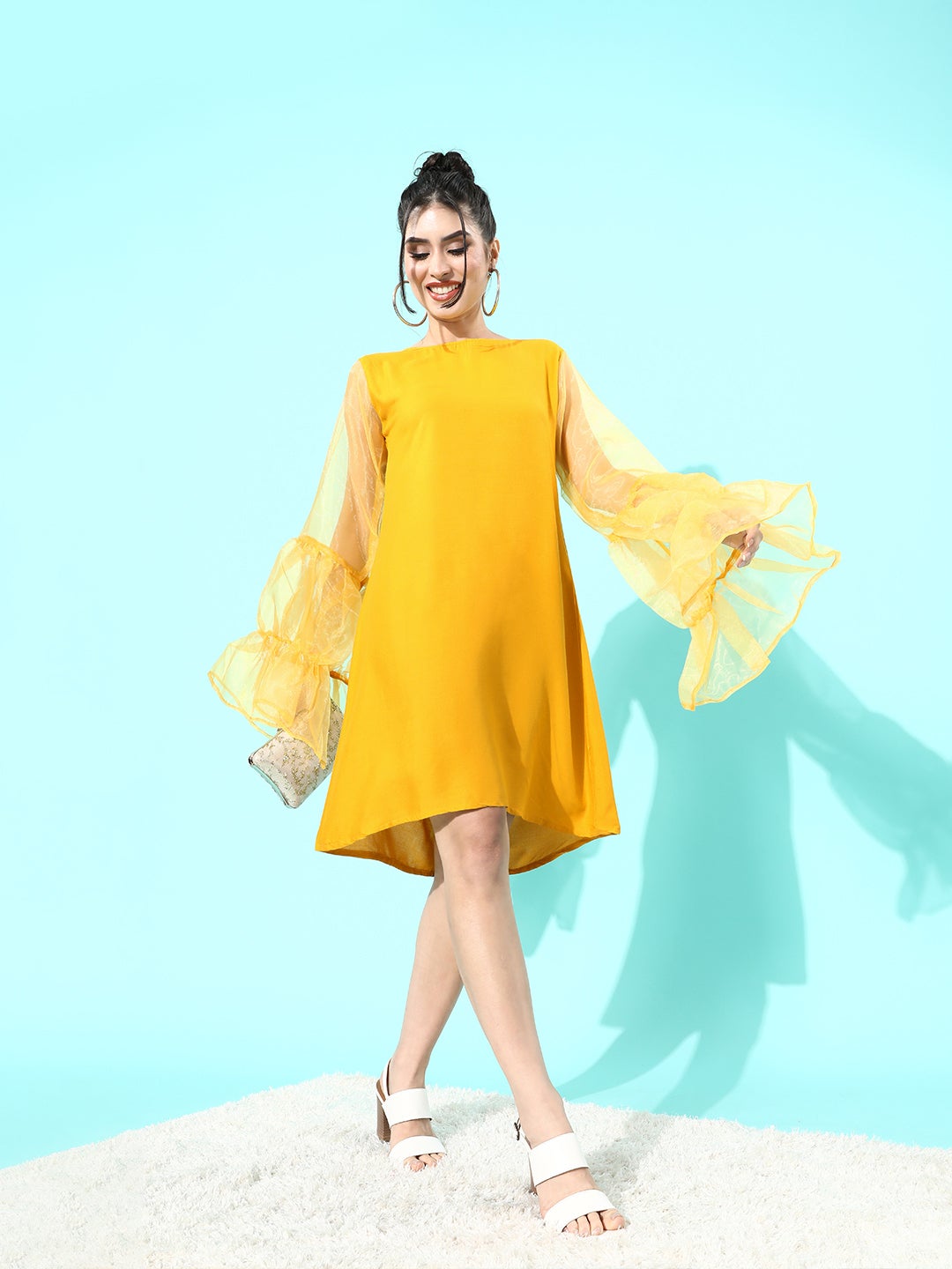 Mustard Organza Sleeve Dress