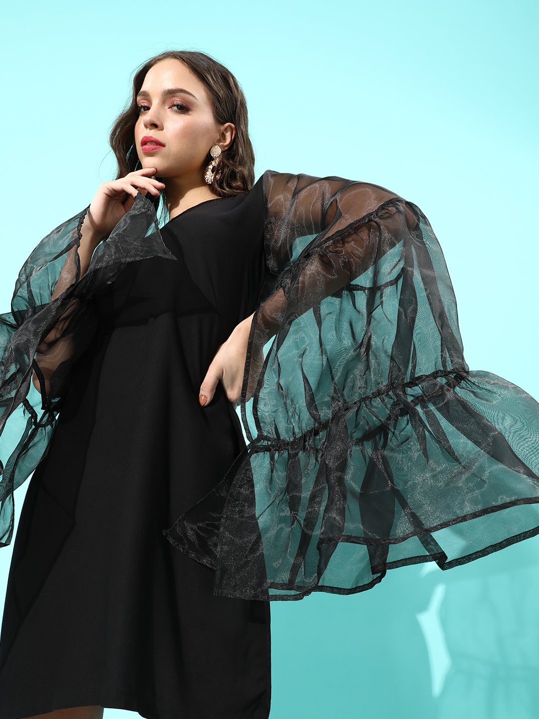 Black Organza Sleeve Dress