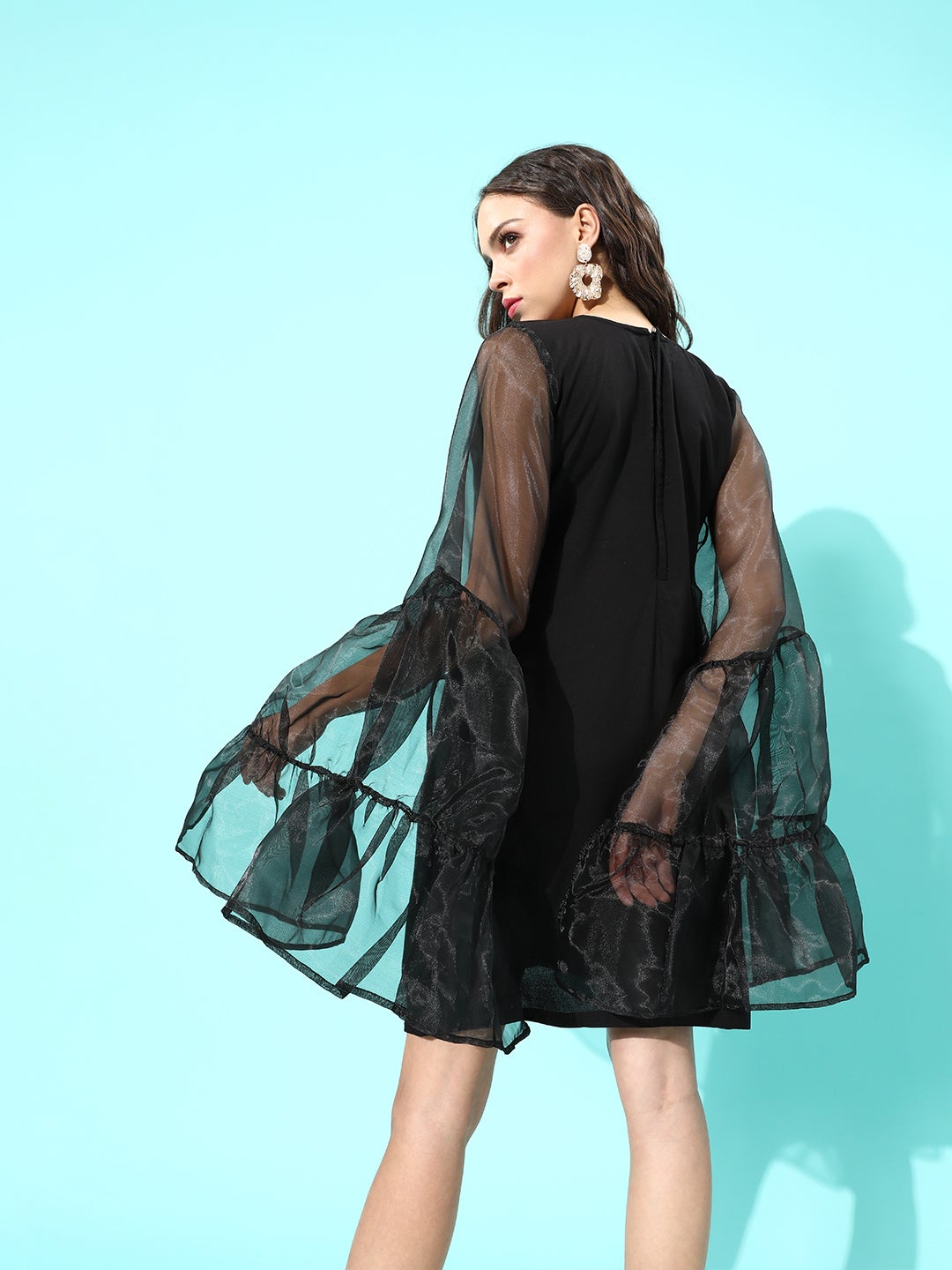 Black Organza Sleeve Dress