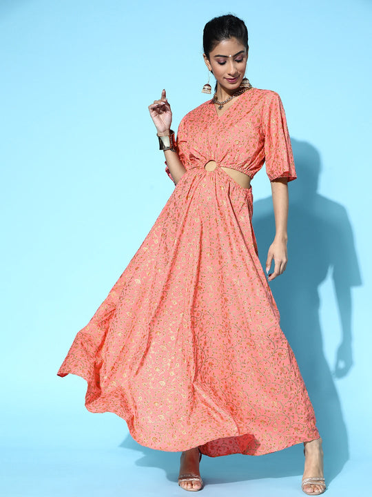 Peach Printed Flows Dress