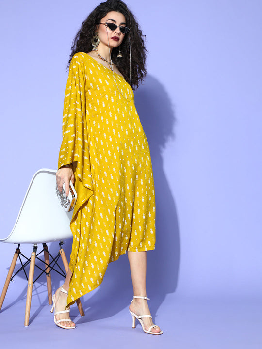 Mustard One Shoulder Kaftan Dress