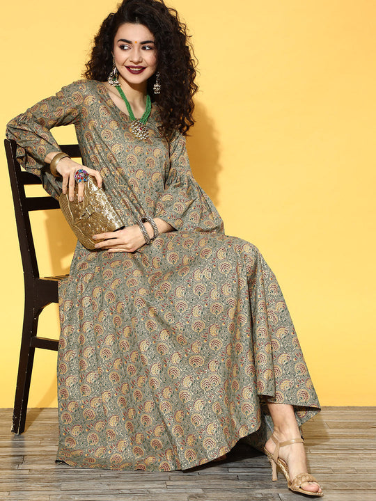 Grey Gold Floor Length Backless Dress