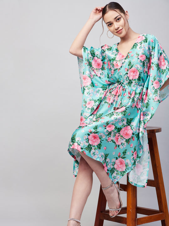 SKY BLUEFLORAL ROSE PRINT KAFTAN