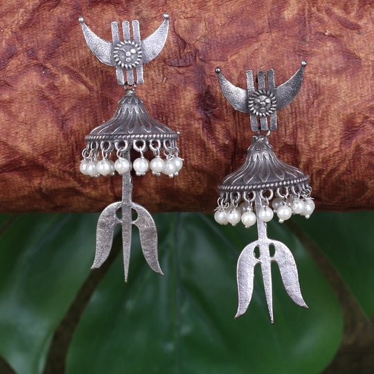 Oxidised Trishul Earrings