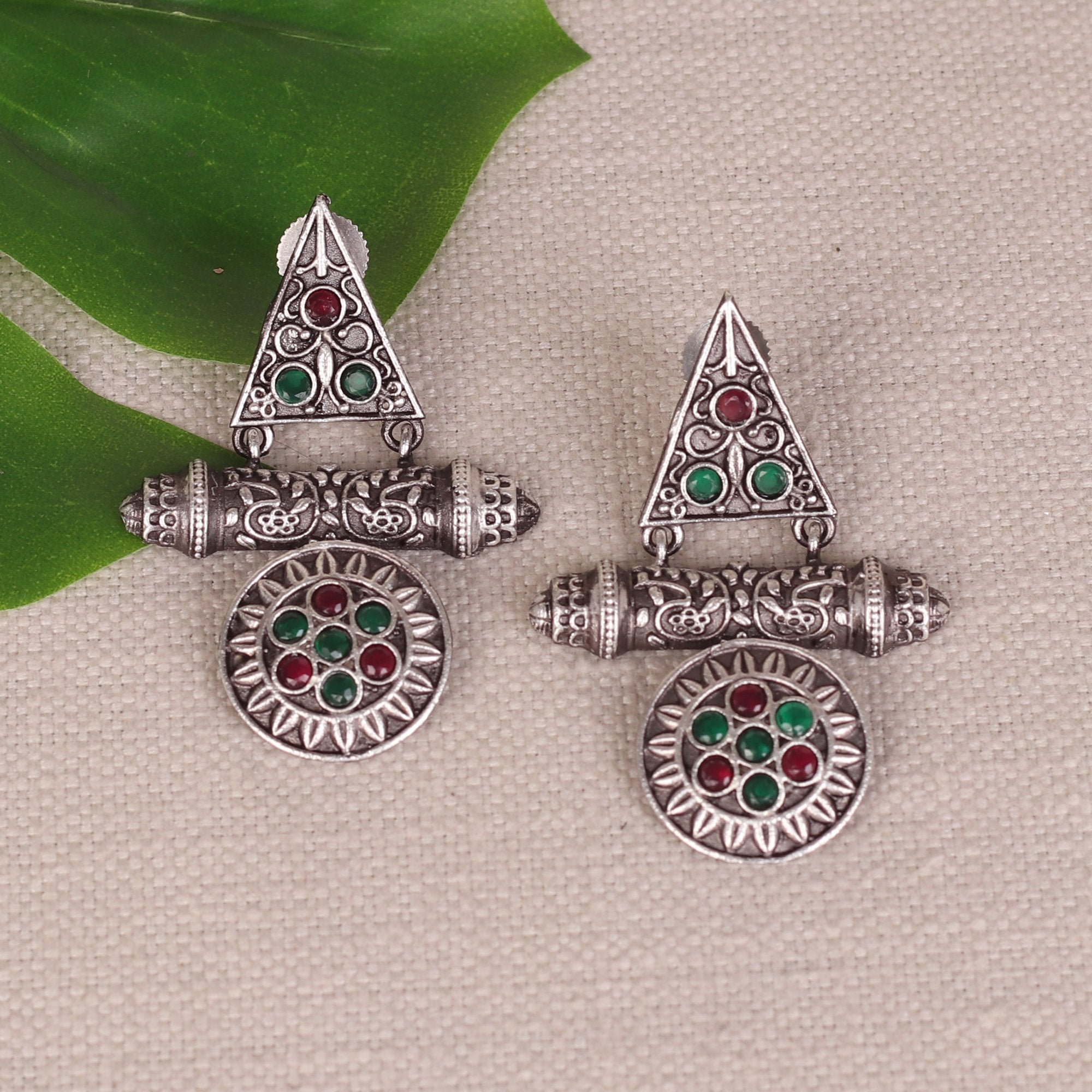 German Silver Earings With Ethnic Motifs