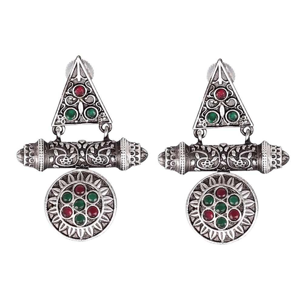 German Silver Earings With Ethnic Motifs