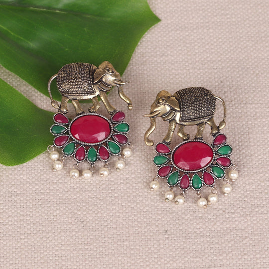 Elephant Motif Earings With Stones