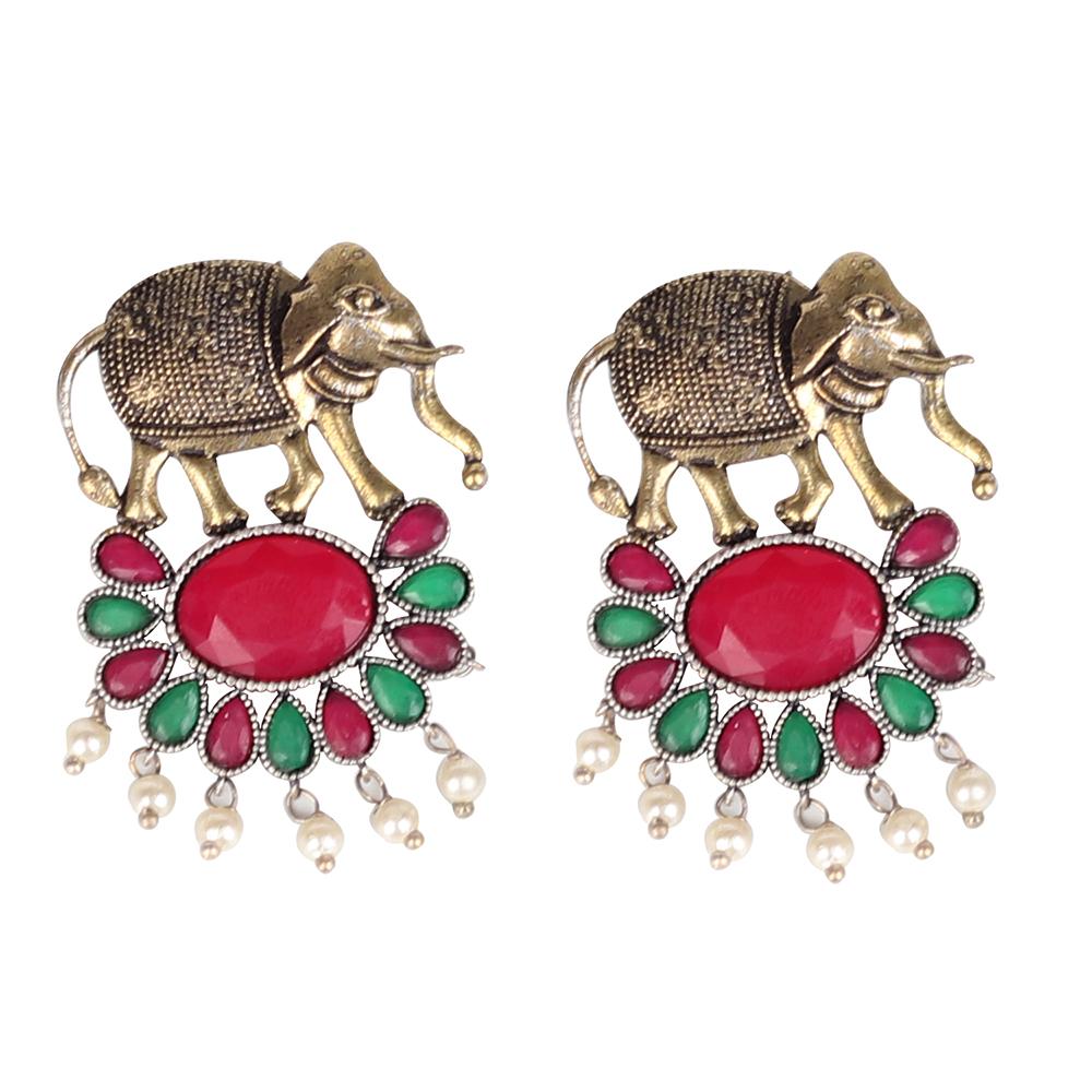 Elephant Motif Earings With Stones